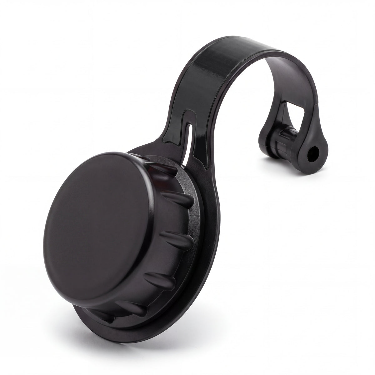 Replace-It replacement drinking cap and tether in Black on a white background.